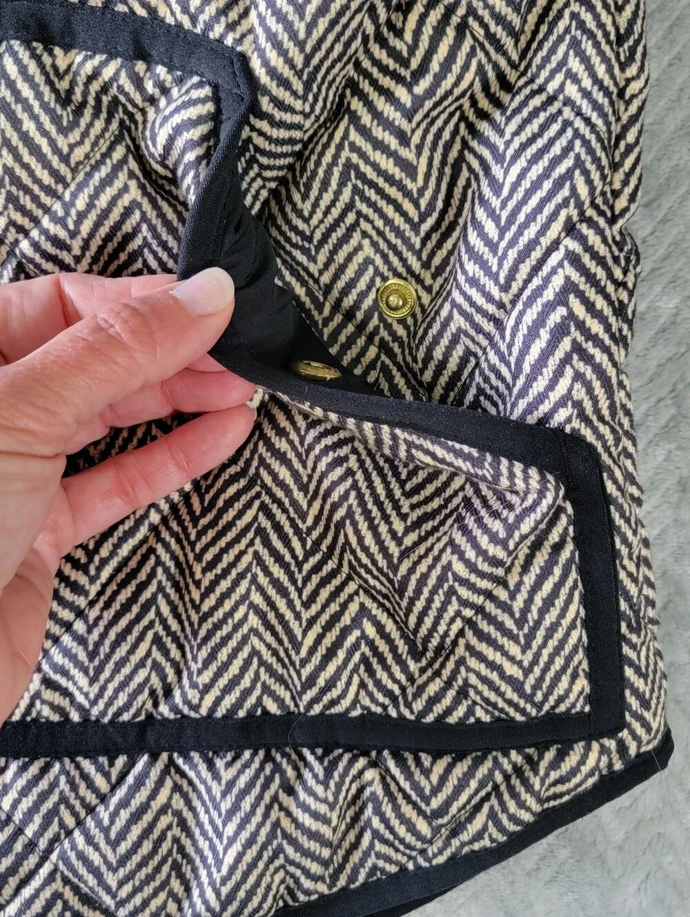 J.CREW Women’s Quilted Full Zip Herringbone Vest Black White XS Pockets